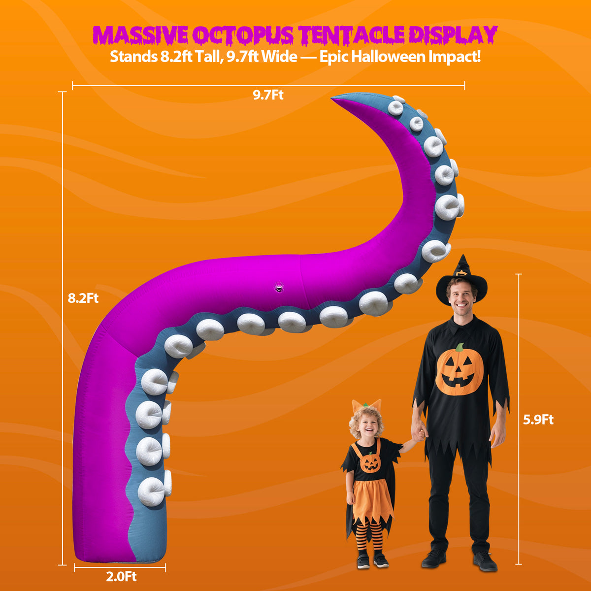 Wellcomer 10x8ft Inflatable Tentacles with Color-changing LED & Built-in Blower - Halloween Outdoor Decor (1 Pc)