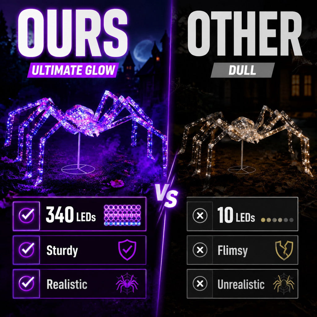 Prelit Iridescent Halloween Spider 340 Purple LED Lights 3 ft