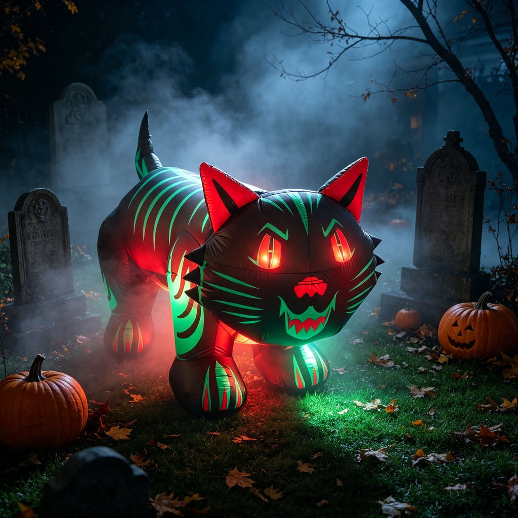 8 FT Halloween Inflatables Black Cat Outdoor Decoration, Air Blow Up Moving Head Cat with Build-in LED Lights, Halloween Yard Decorations for Outside Vacation Lawn Porch Holiday Decor