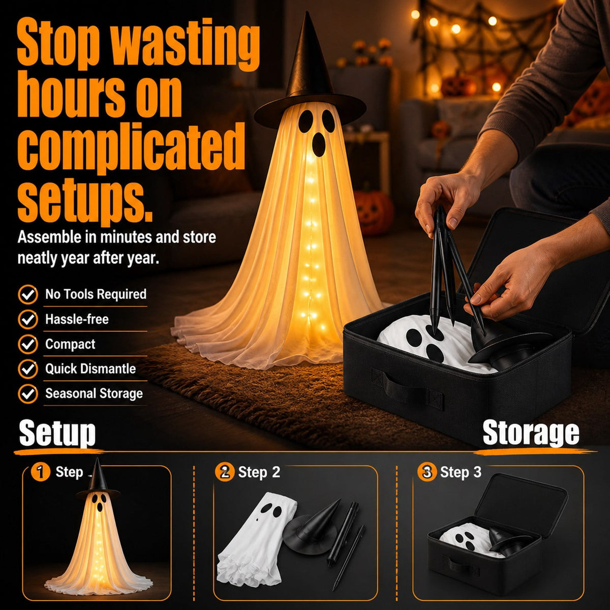 Remote Lighted Ghost Halloween Outdoor Decor 60 In, 2 Pack