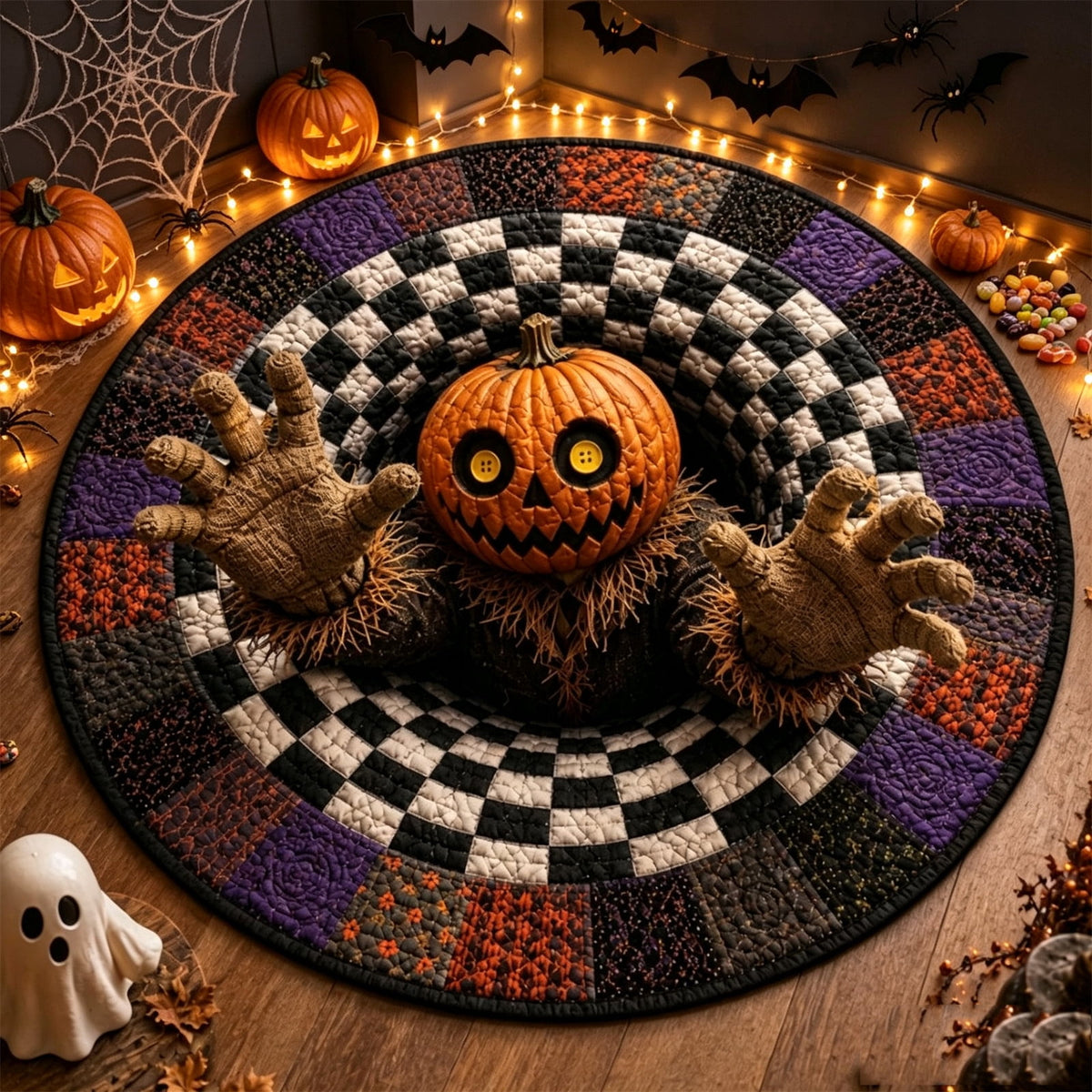 2Pcs 3D Round Halloween Doormat Set – Witch Hat Black Cat & Pumpkin Skull Design, Non-Slip Polyester Entry Mat For Indoor/Outdoor, Spooky Cute Fall Decor, Perfect Gift (48X48") 2026