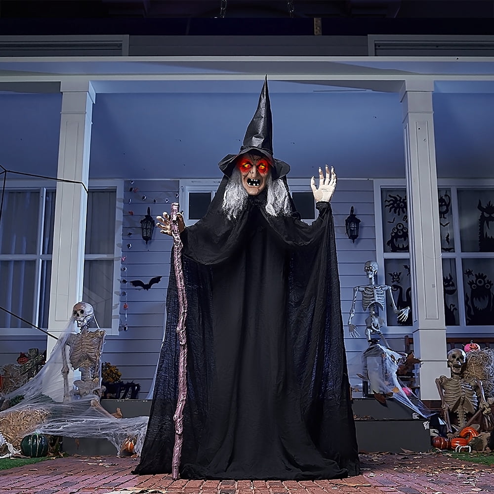 Joyfy 62"(5.17ft) Halloween Standing Hunchback Witch with Light, Animatronics Large Halloween Decorations Outdoor, Radar Motion Activated with Creepy Sound & Eyes and Moving Head for Yard Decor