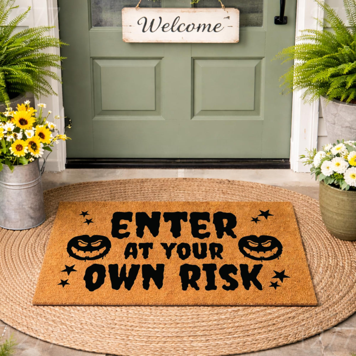 Enter At Your Own Risk Halloween Door Mat | Funny Doormat | Welcome Mat | Halloween Decor | Funny Door Mat | Home Doormat | Halloween Mat