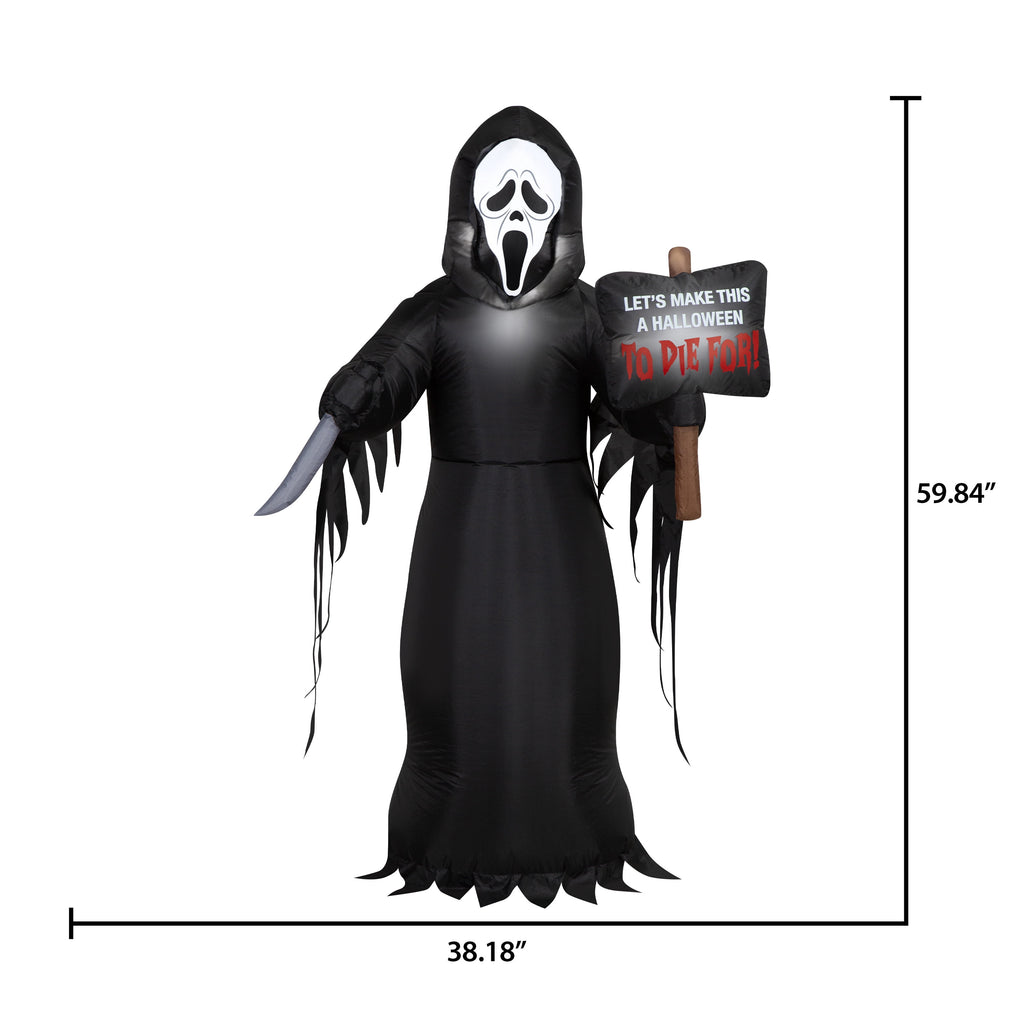 Airblown Halloween Yard Inflatable Light Ghostface Medium FunWorld, 5 ft