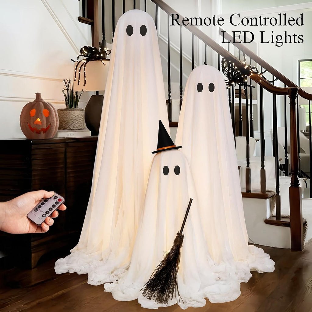 Halloween Decorations - Halloween Decorations Outdoor - Set of 3 Light Up Spooky Ghosts Decoration with 8 Light Modes Timer Remote- Indoor Cute Party Ghost Decor for Yard Porch Lawn Home Front Door
