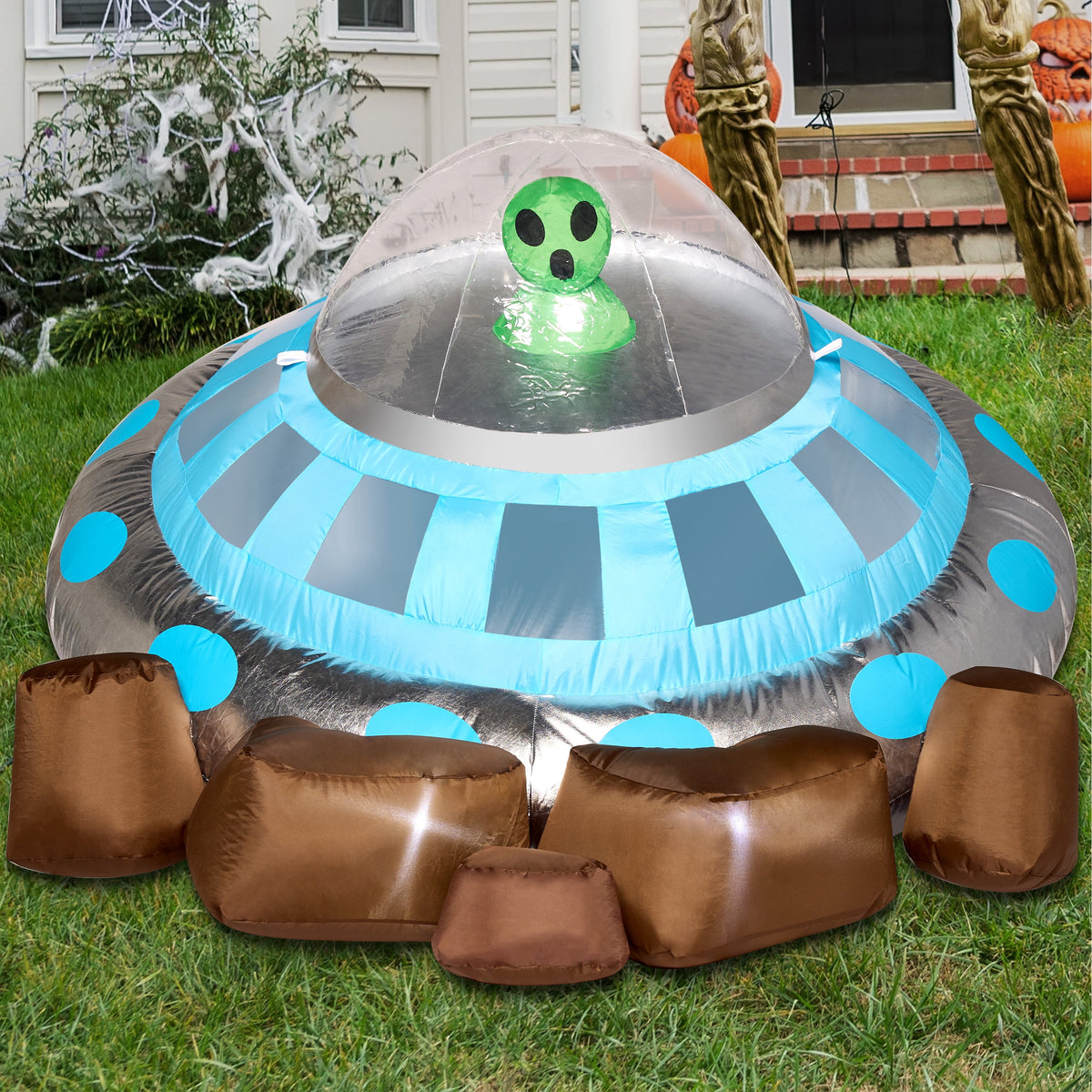Joyfy 9 ft Halloween Inflatable UFO Alien Decoration with Built-in LEDs,UFO Halloween Decorations Outdoor Blow Up Yard Lawn Decoration