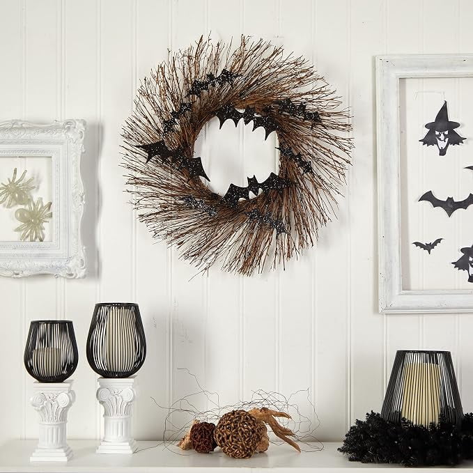 "halloween d rNearly Natural 26in. Halloween Bats Twig Wreath "
