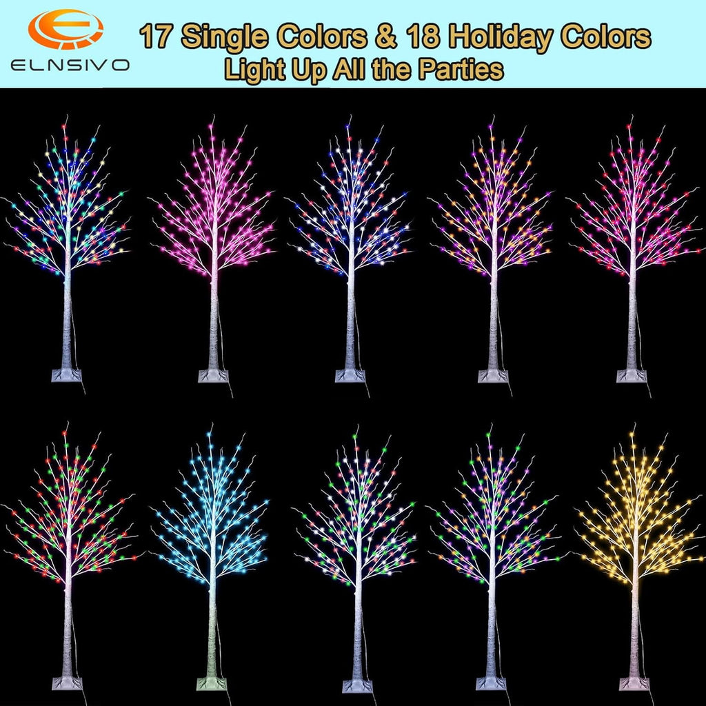 6FT Lighted Birch Tree for Halloween Decorations, 35 Colors Birch Tree with 120 LED Lights Color Changing, White Trees with Multicolor Lights Remote Timer for Home Holiday Party Indoor Outdoor