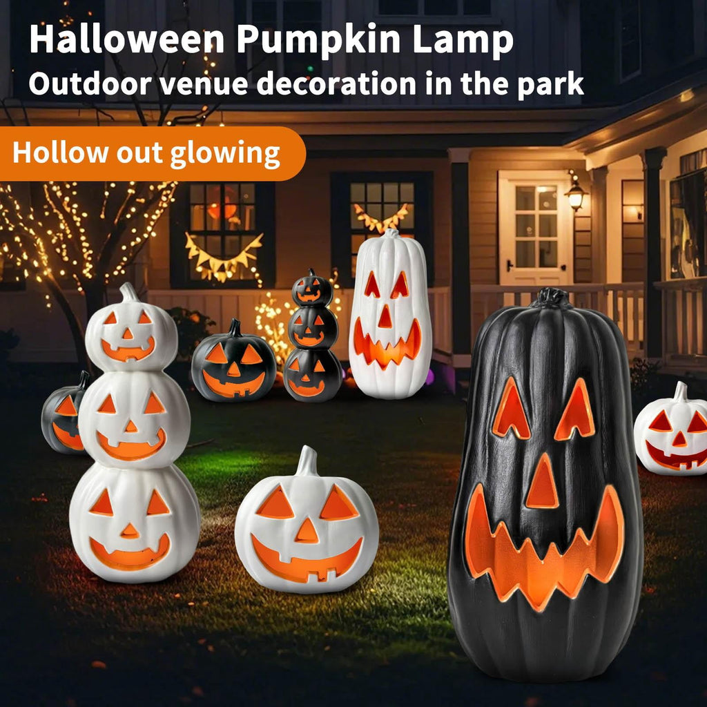 3 Tiers Black Jack O Lanterns Light up Pumpkins Halloween Pumpkin Decoration Bundle Pre-lit Pumpkin Lights for Halloween Indoor Outdoor Yard Decor