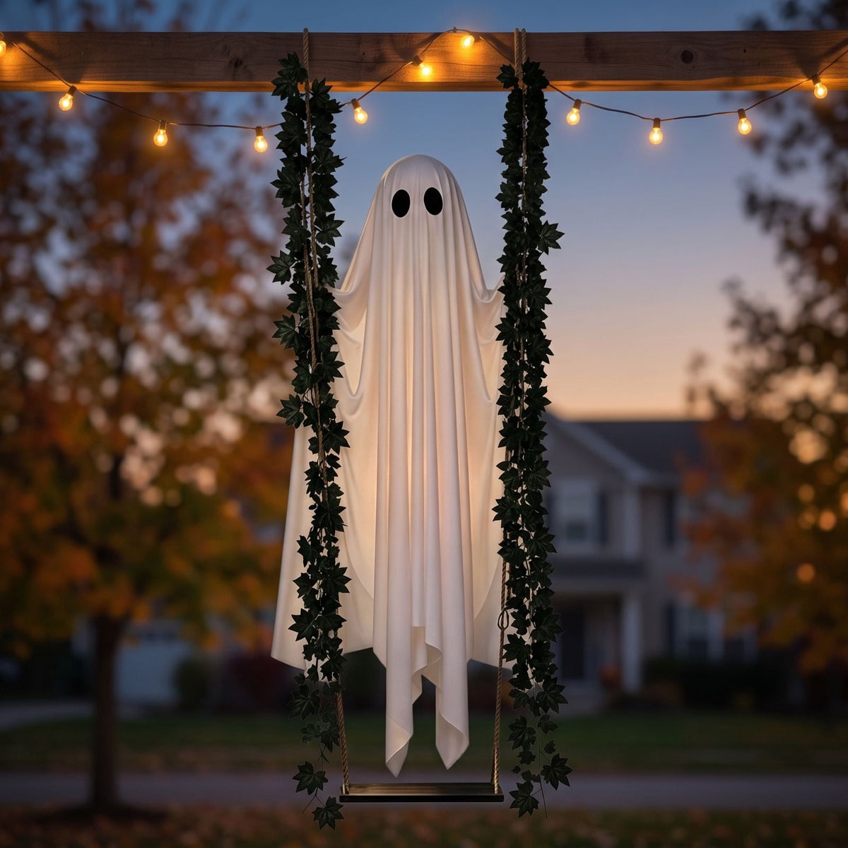 Outdoor Halloween Decorations Gaslight Ghoul, 79" Tall Hanging Skeleton Holding Street Light with Creepy Blue Eyes, Tattered Robe Ghost Decor for Yard Patio Walkway, Front Porch, Road
