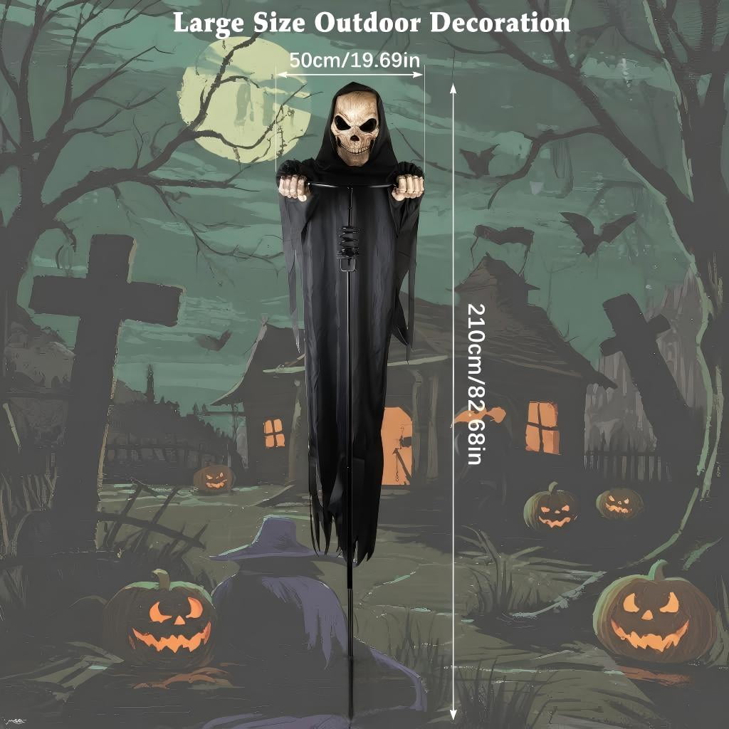 6.9FT Skeleton Outdoor Halloween Decoration, Flying Reaper Ghost Scarecrow for Garden, Porch & Yard, Rotated Skull Spooky Prop for Haunted House Décor
