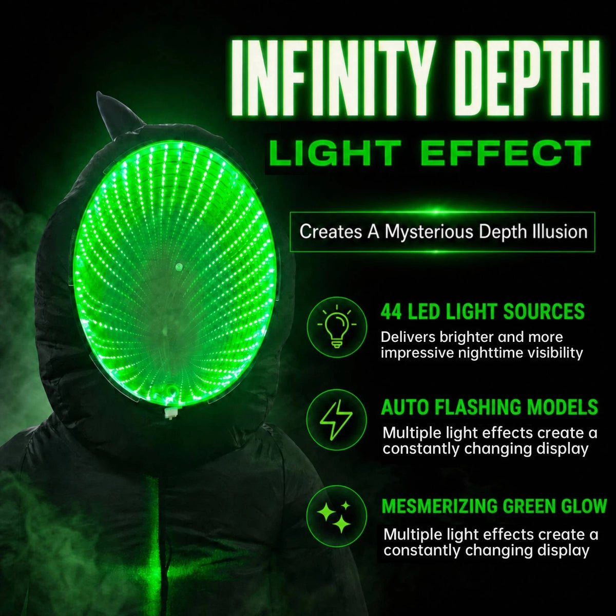 8FT Halloween Inflatable with Green Face,3D Infinity Depth LED Light and Auto Changing Models, Spooky Outdoor Halloween Decoration for Yard and Party