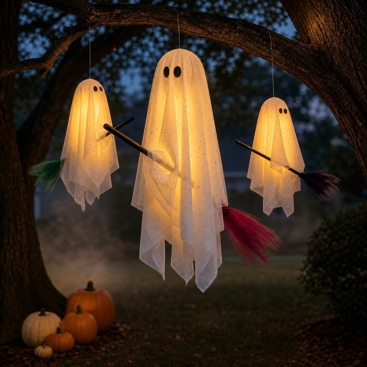 Halloween Decorations 3PC Light Up Ghost Spooky Ghost Decor with Remote for Porch Home Indoor Outdoor Garden Yard Lawn Party Decor