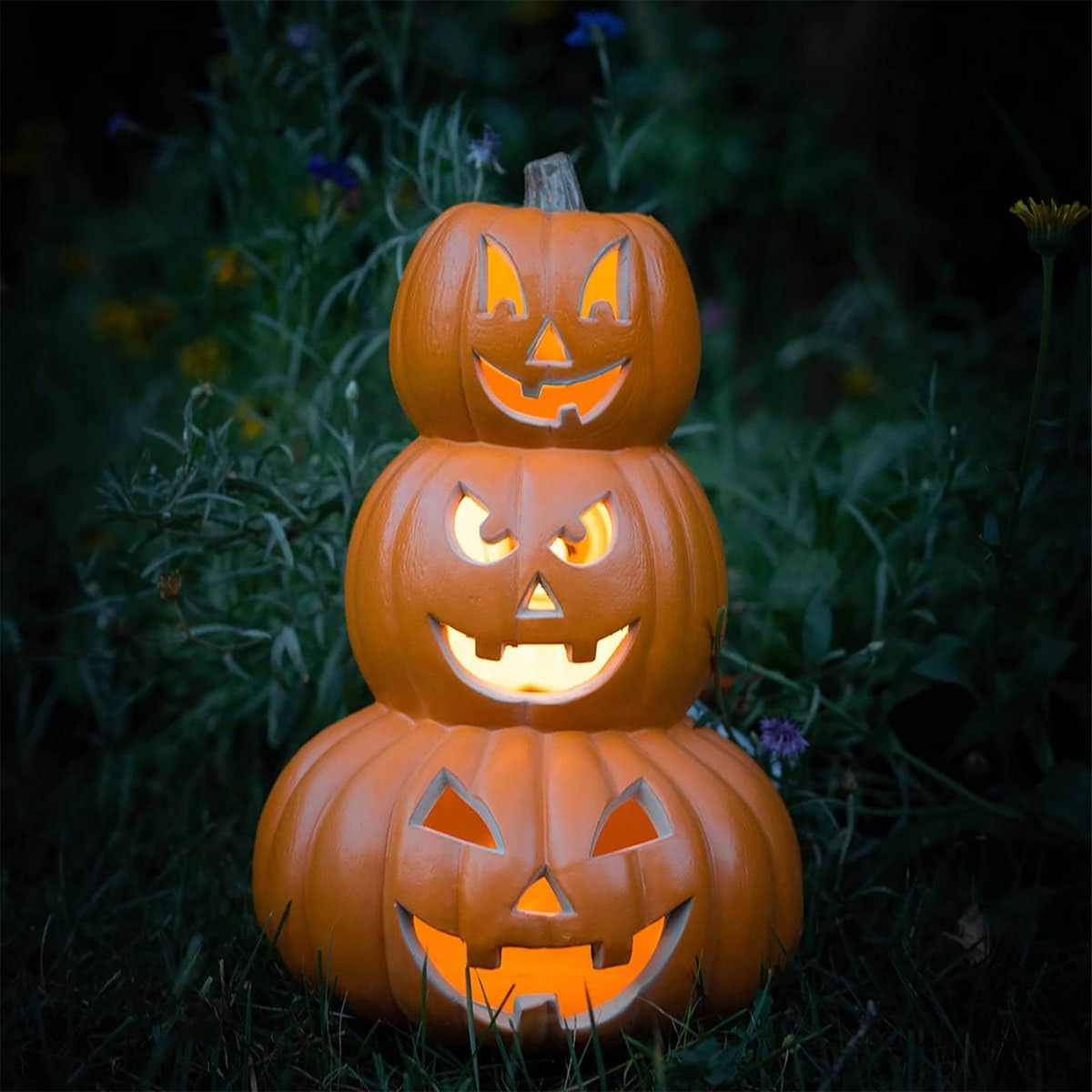 Gamexcel 21" LED Light-Up Jack O Lantern, Pre-lit Halloween Plastic Pumpkin Lights for Indoor/Outdoor Decoration - Angry Face