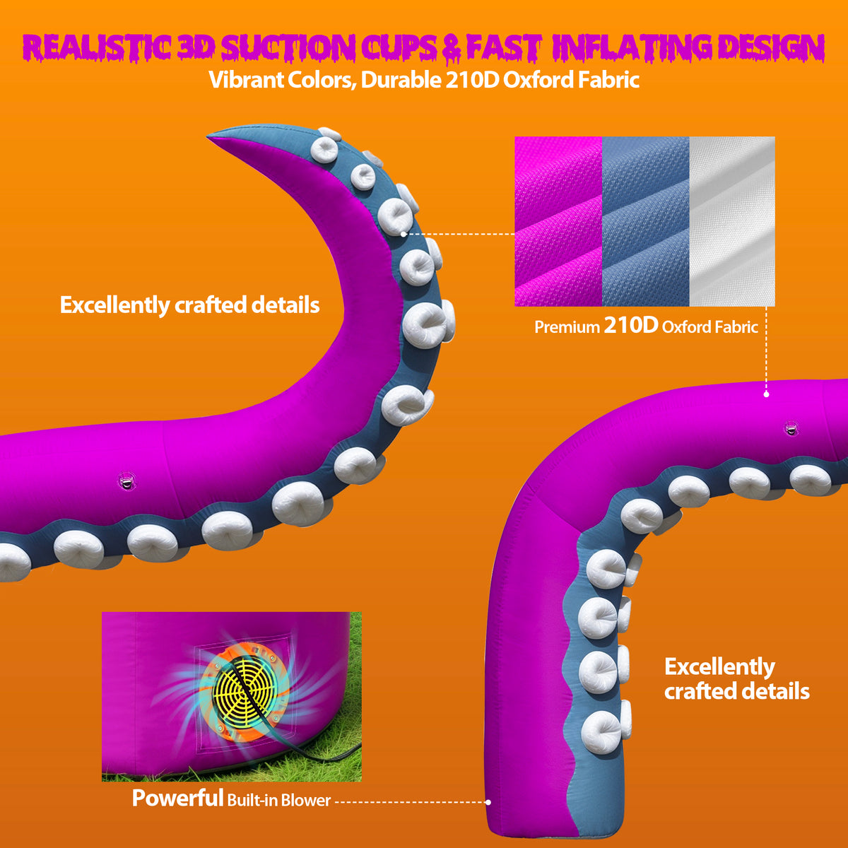 Wellcomer 10x8ft Inflatable Tentacles with Color-changing LED & Built-in Blower - Halloween Outdoor Decor (1 Pc)