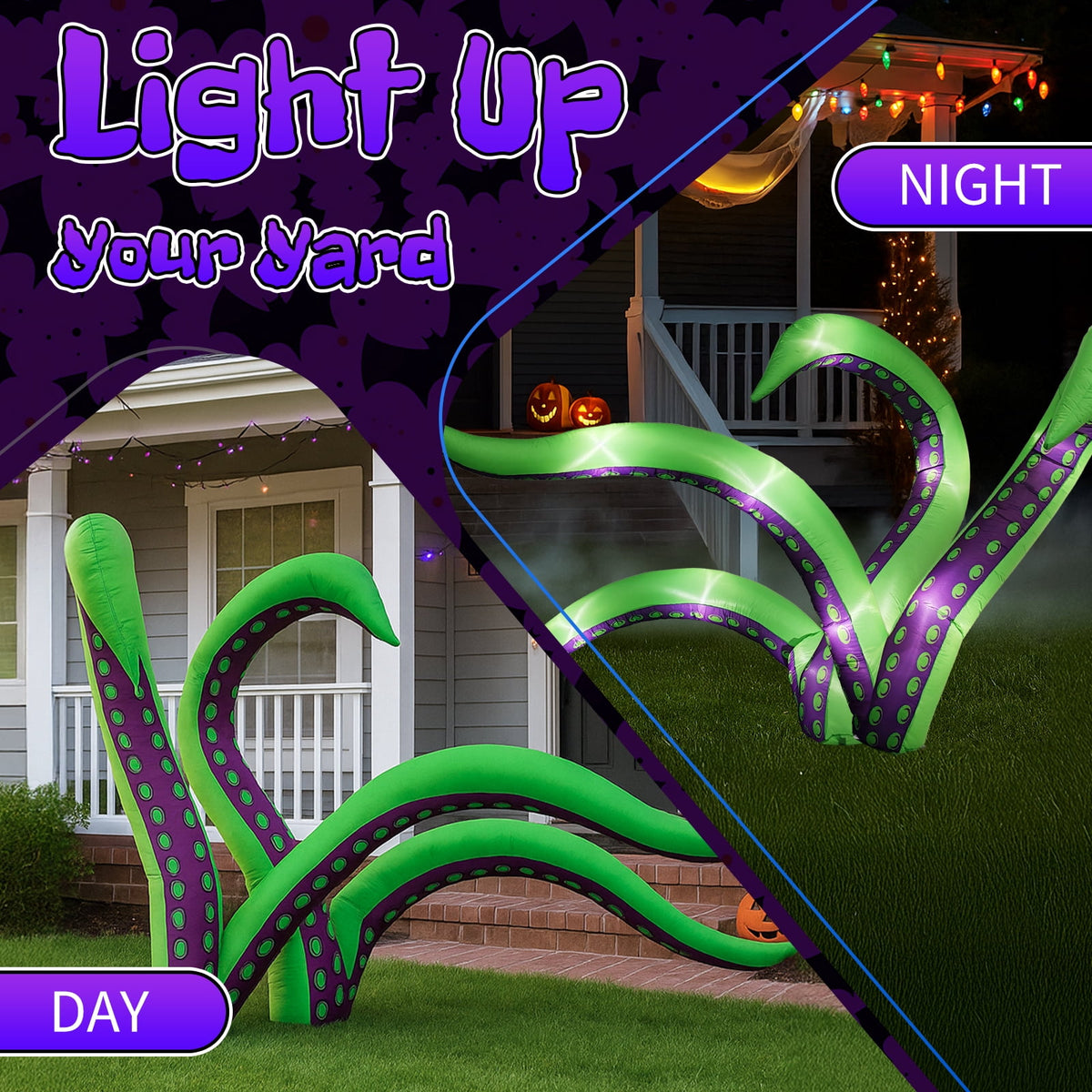 2 Pack Halloween Inflatable Octopus Tentacles Outdoor Decorations, Blow Up Hanging Decoration with Built-in LED Lights, Striking Window Decor for Halloween Party Outdoor Yard Garden Lawn Décor