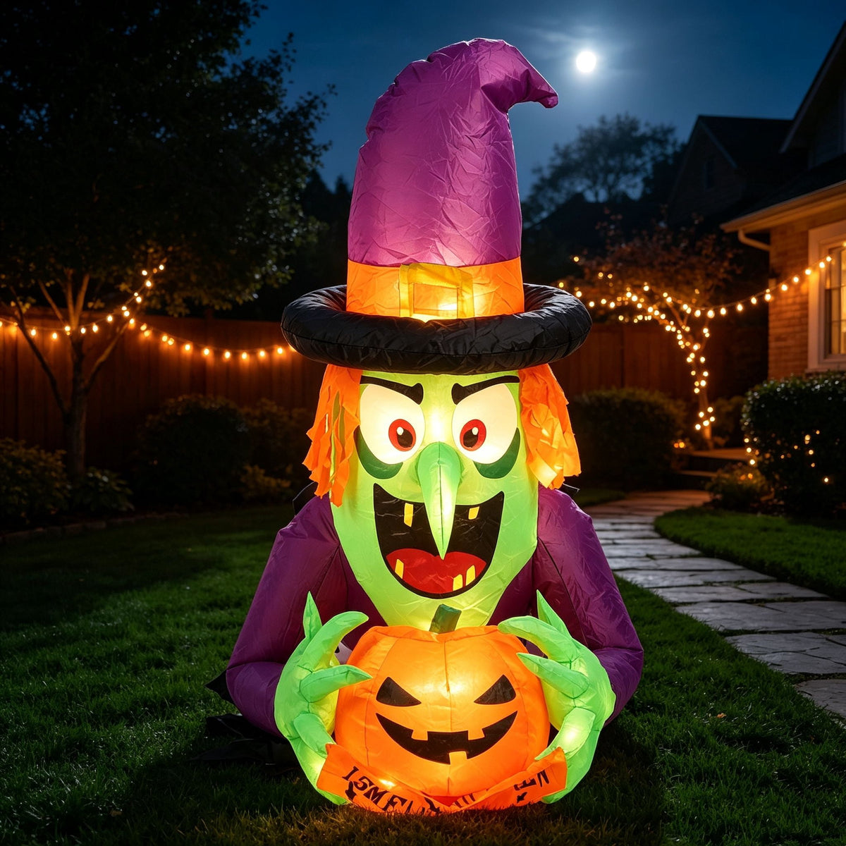 Weather-Resistant Inflatable Halloween Decor with Built-in LED Lights 210T Polyester Blow Up Yard Ornament