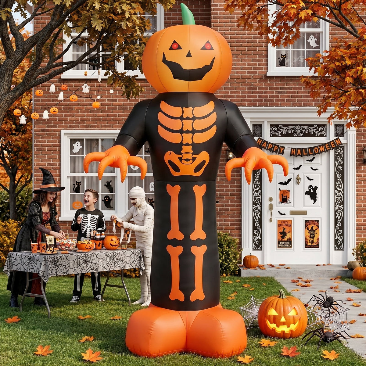 Ktaxon 12' Halloween Inflatables Pumpkin Skeleton Man Outdoor Halloween Decoration,Built-In LED