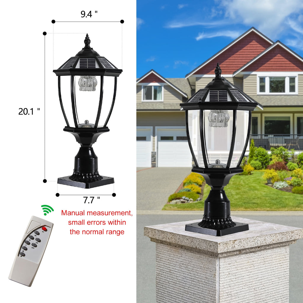 Solar Outdoor Lantern, Vintage Black Glass LED Light, 1-Pack, 20-Inch