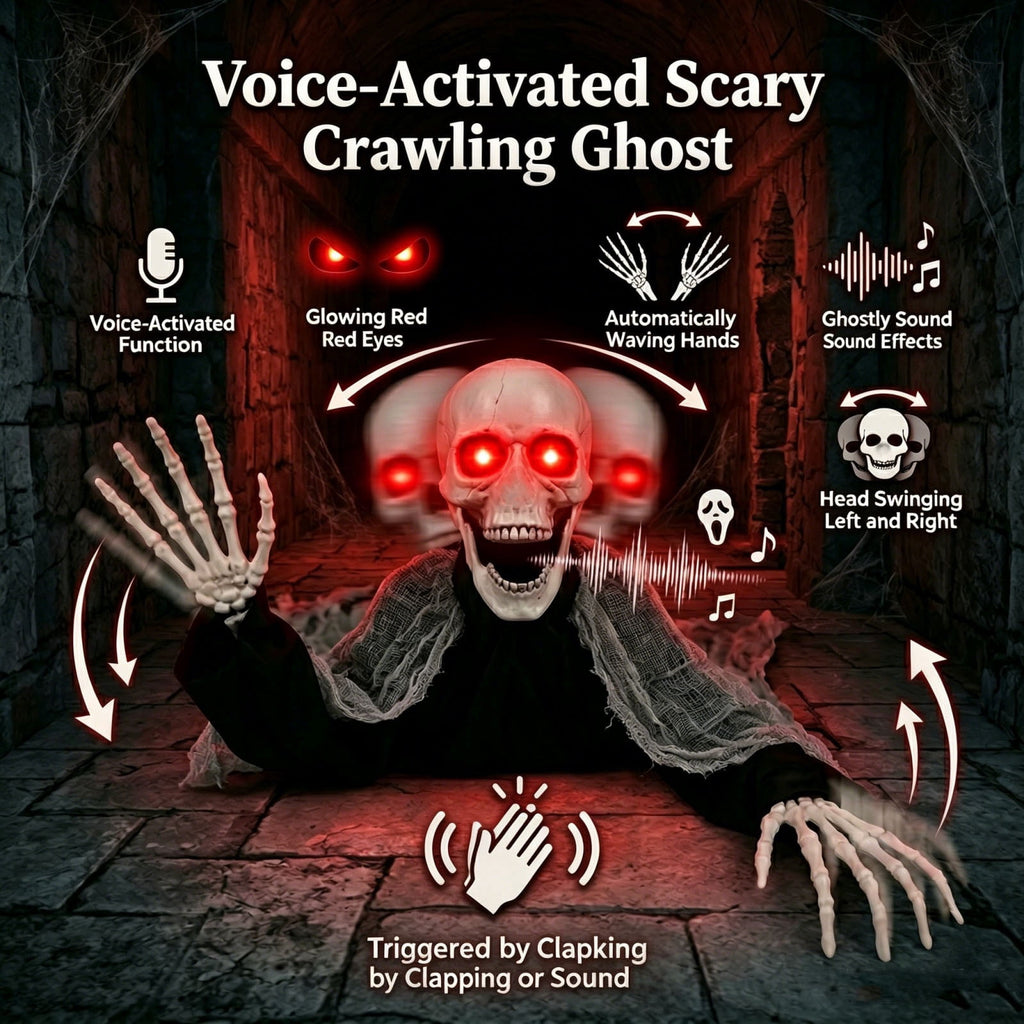 Voice Activated Crawling Skeleton Halloween Prop With Glowing Eyes Motorized Crawling Skeleton Plastic