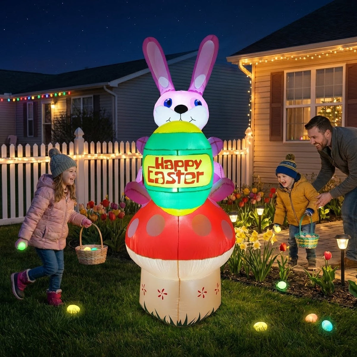 7.9 FT Halloween Inflatable Pumpkin & Ghost Yard Decoration, Pumpkins with Witch Hat, 7 LED Lights, Outdoor Blow Up Decor