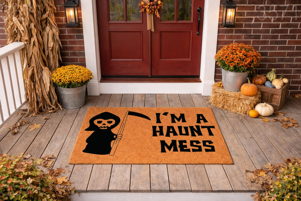 I'm A Haunt Mess Doormat, Grim Reaper Scythe Design, Funny Welcome Mat, Front Door Entryway Decor, Halloween Porch Mat 3571 (36x72 inches) 3571