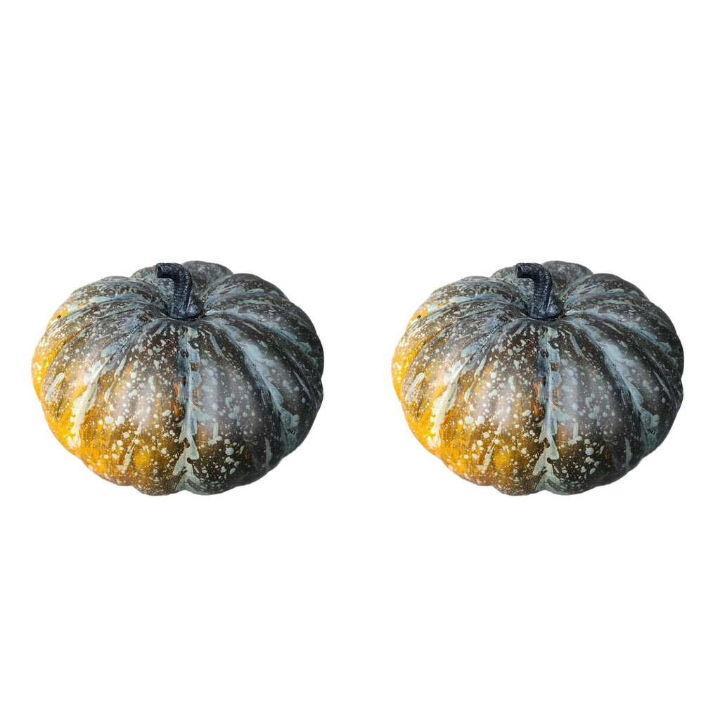 13.7" Halloween Foam Pumpkin Decorations, 2 Pack Artificial Pumpkins for Table Mantel Shelf Display, Fall Autumn Home Decor for Thanksgiving Party (Green)
