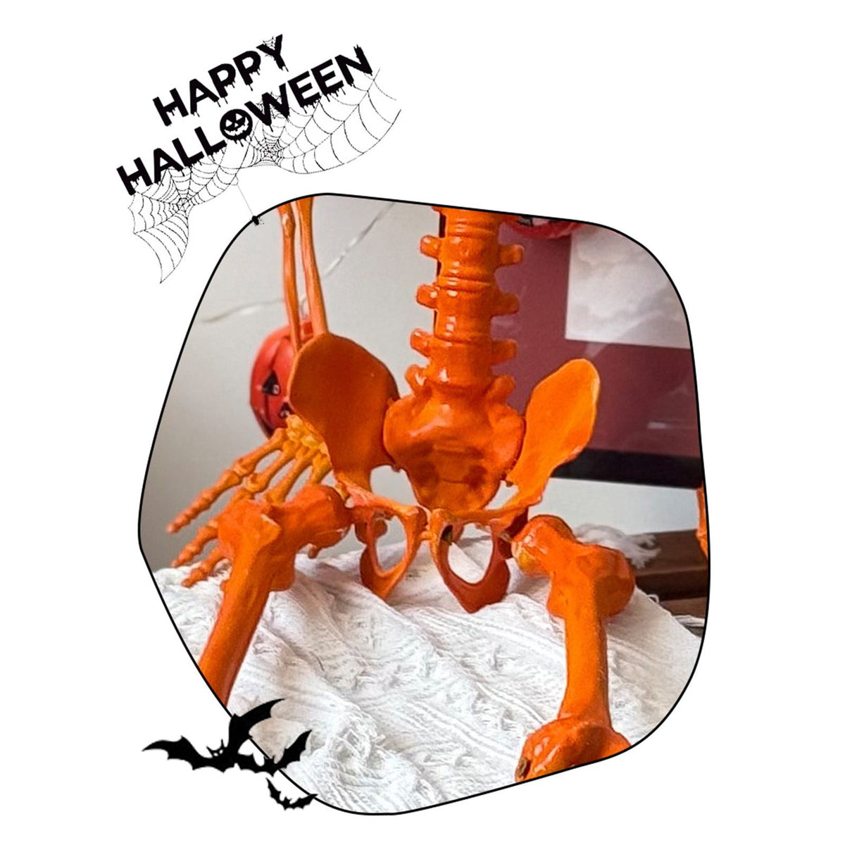Jollyzo Halloween Pumpkin Head Skeleton Decor, 35.4" Scary Skeleton Craft Realistic Skeleton Hanging Decor, Orange Skull Pendant for Halloween Party Atmosphere