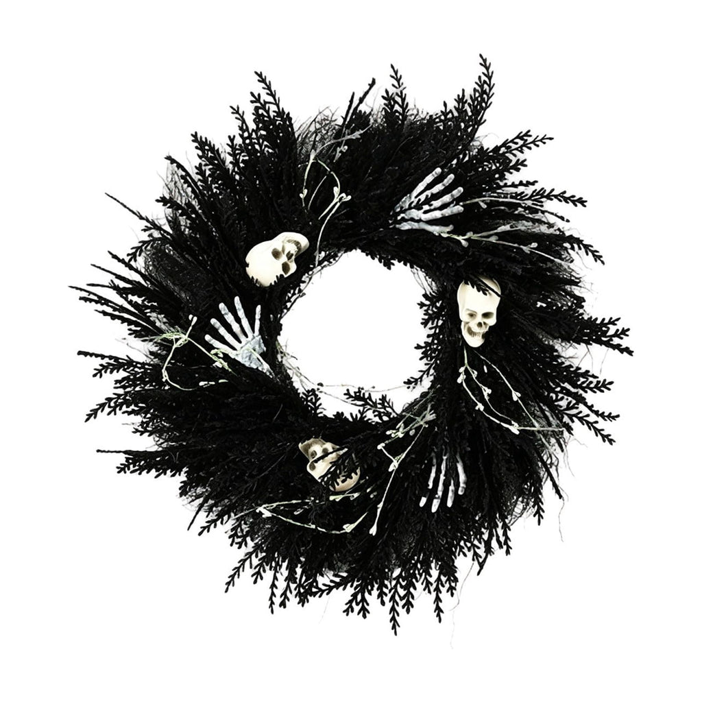 Halloween Wreath Skull Skeleton Hands Black Gothic Front Door Decor 18 Inch