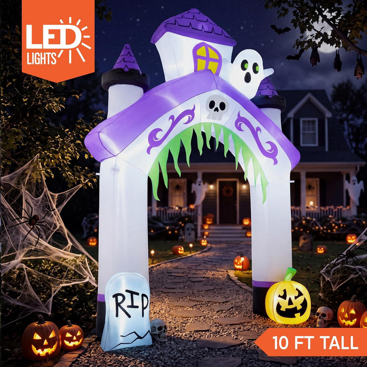 Joyfy 8 ft Halloween Inflatable Pumpkin Archway Outdoor Decoration,Blow Up Arch Decor for Yard with Build-in LED Lights for Yard,Garden & Party