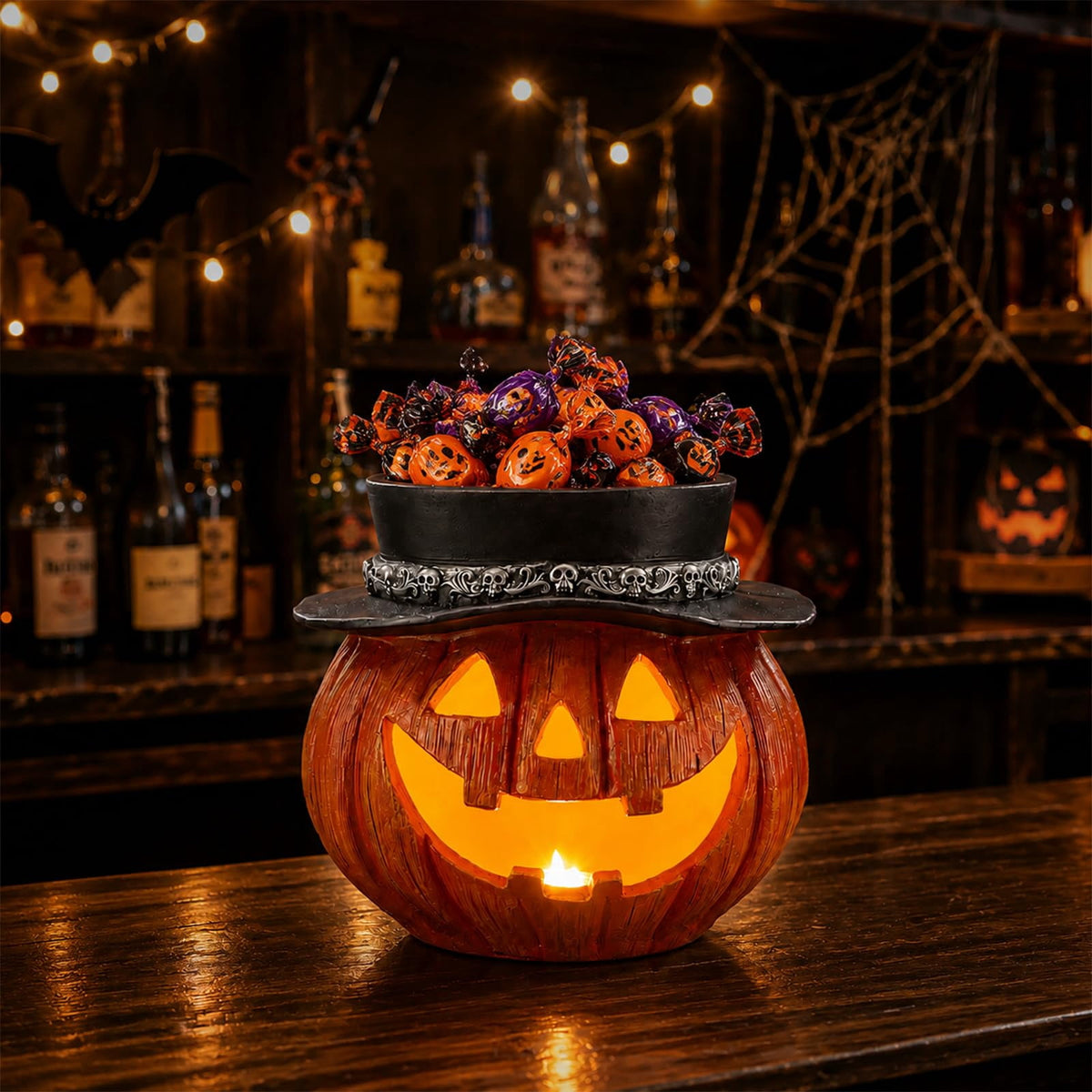 Halloween Ghost Statue with LED Glowing Eyes, Resin Ghost Figurine Tabletop Decor for Indoor Home, Mantel, Shelf, Entryway and Halloween Party Display