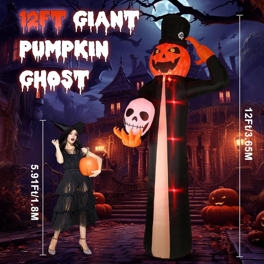 Novtech 10 FT Grim Reaper Halloween Inflatables, Pumpkin Head, Motion Activated Scream, 8 RGB Light Modes, Blow Up Outdoor Yard Decorations for Trick or Treat, Lawn Garden Party & Scary Haunted House