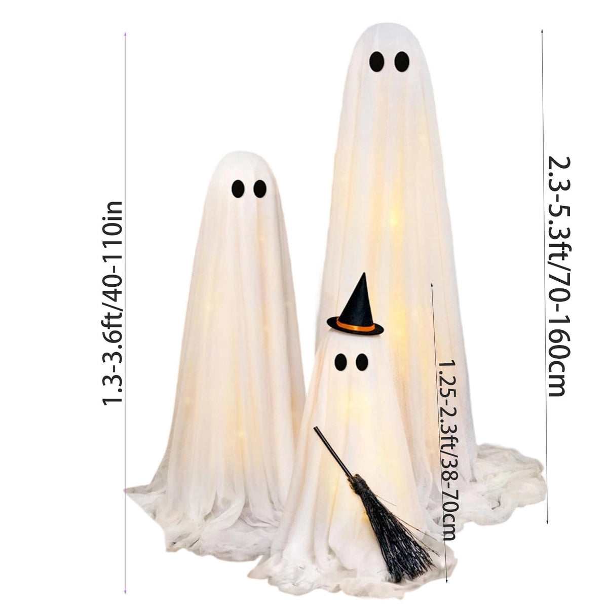 Halloween Decorations - Halloween Decorations Outdoor - Set of 3 Light Up Spooky Ghosts Decoration with 8 Light Modes Timer Remote- Indoor Cute Party Ghost Decor for Yard Porch Lawn Home Front Door