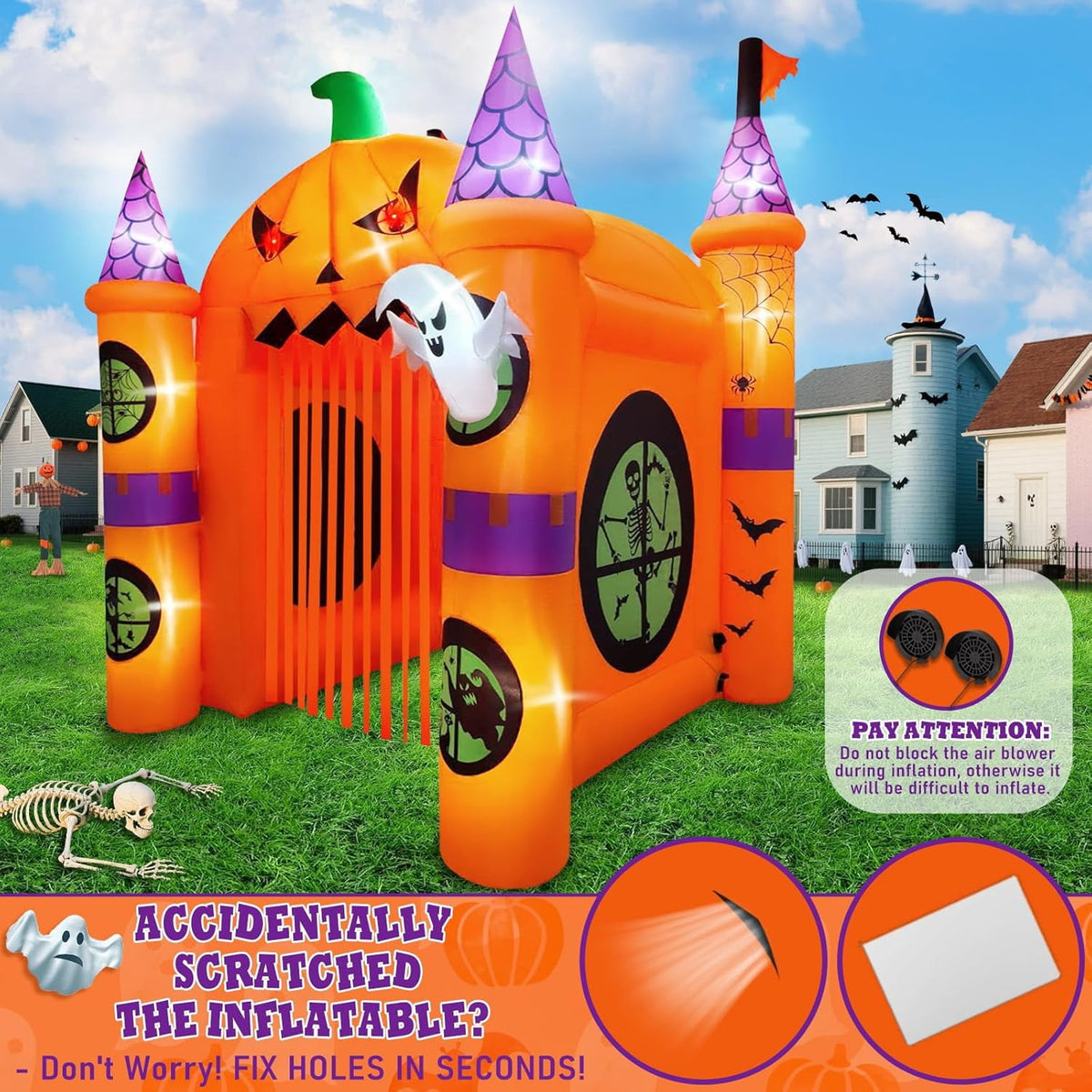 Kalolary 12FT Halloween Inflatables Archway Pumpkin Haunted House, Giant Pumpkin Ghost Arch Inflatable with Built-in Lights Blow Up Halloween Outdoor Yard Decoration for Garden Lawn Outdoor Decors
