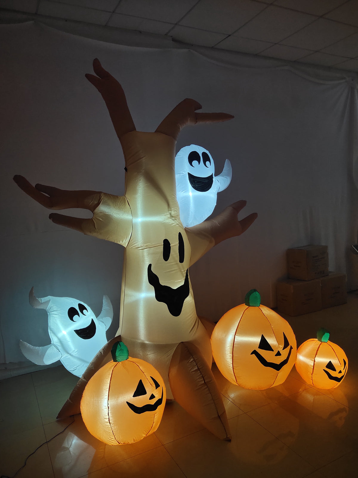 Wick's Outdoor Living 4 Ft Pumpkin Family Around Spooky Tree, Halloween Yard Inflatable