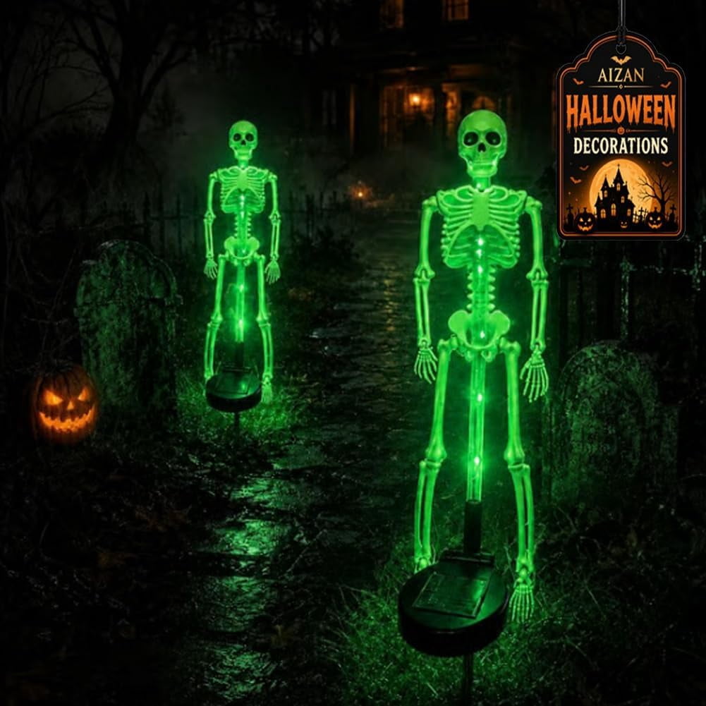 Light up Halloween Decorations - Solar Skeleton Yard Stake Garden Light Bones Figurine, 3D Creepy LED lamp Waterproof Realistic ghosts for Outdoor Grave Lawn Patio House Party Fall Decor Gift