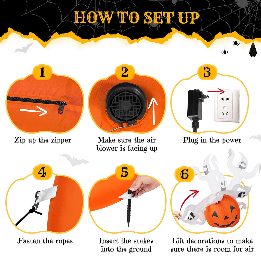 5.9ft Halloween Inflatable Pumpkin Ghost with LED Lights Scary Blow Up Yard Decor 1 Pack Set