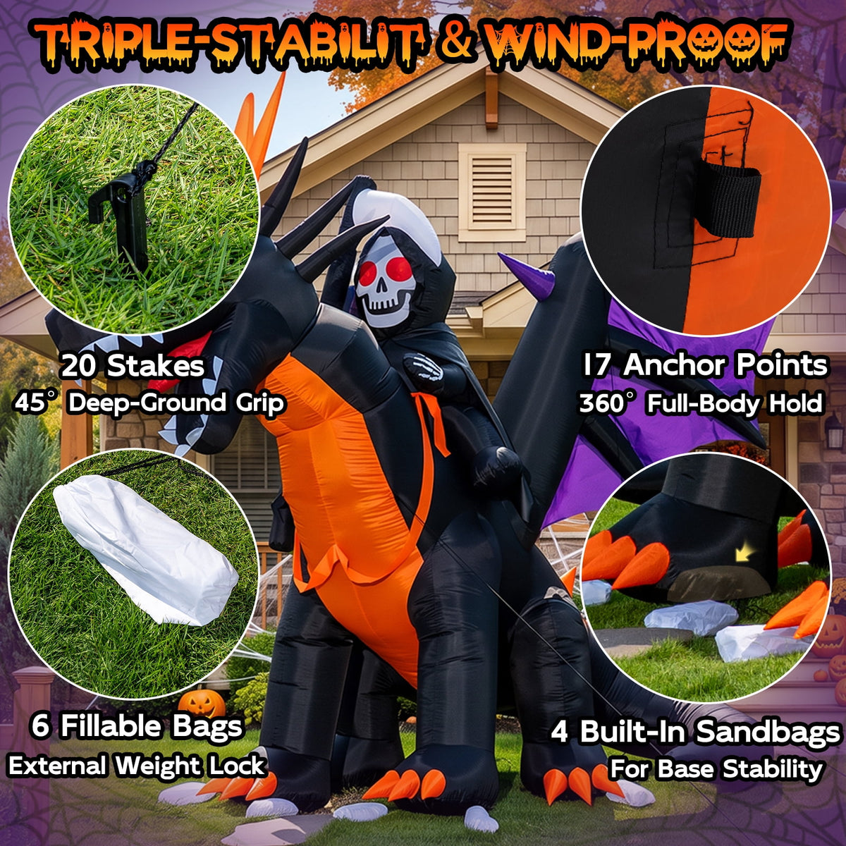 BSHAPPLUS® 9 ft Halloween Pumpkin UFO Inflatable,Walk-in Inflatable Yard Decor with Levitating Cow,Built-in LED Lights,Outdoor Blow up Decor for Lawn Garden Party,19.7ft Extra-Long Power Cord