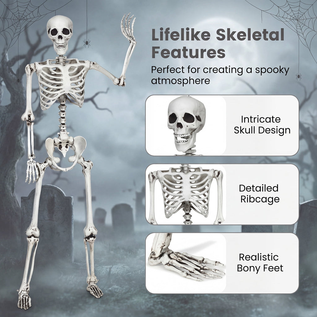 5.4ft Halloween Christmas Skeleton Life Size Realistic Full Body Hanging with Movable Joints 63 Inches