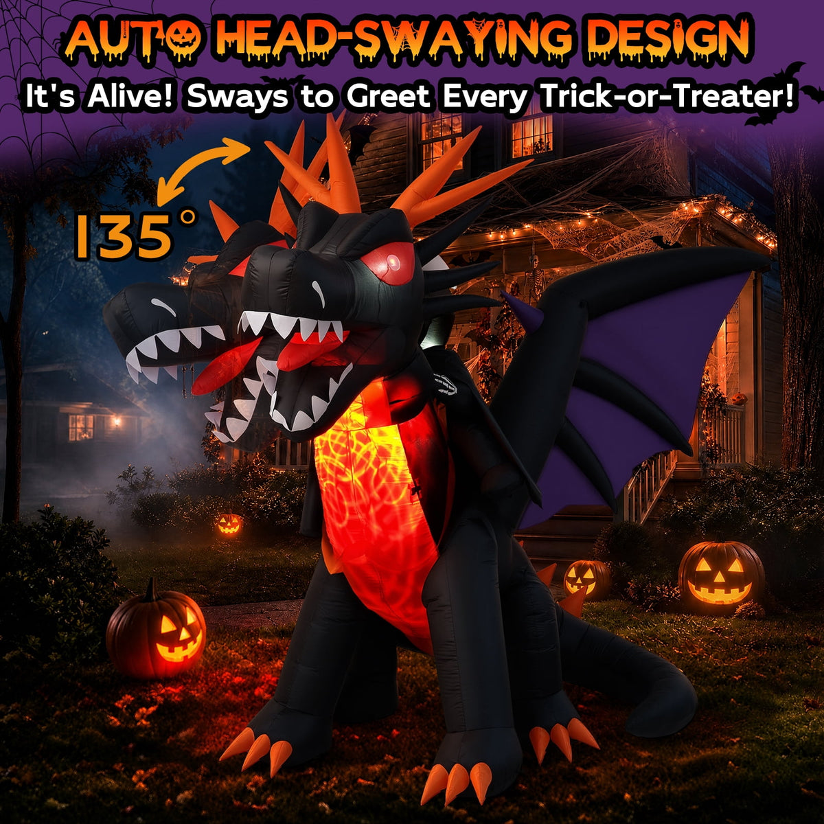 BSHAPPLUS® 9 ft Halloween Pumpkin UFO Inflatable,Walk-in Inflatable Yard Decor with Levitating Cow,Built-in LED Lights,Outdoor Blow up Decor for Lawn Garden Party,19.7ft Extra-Long Power Cord