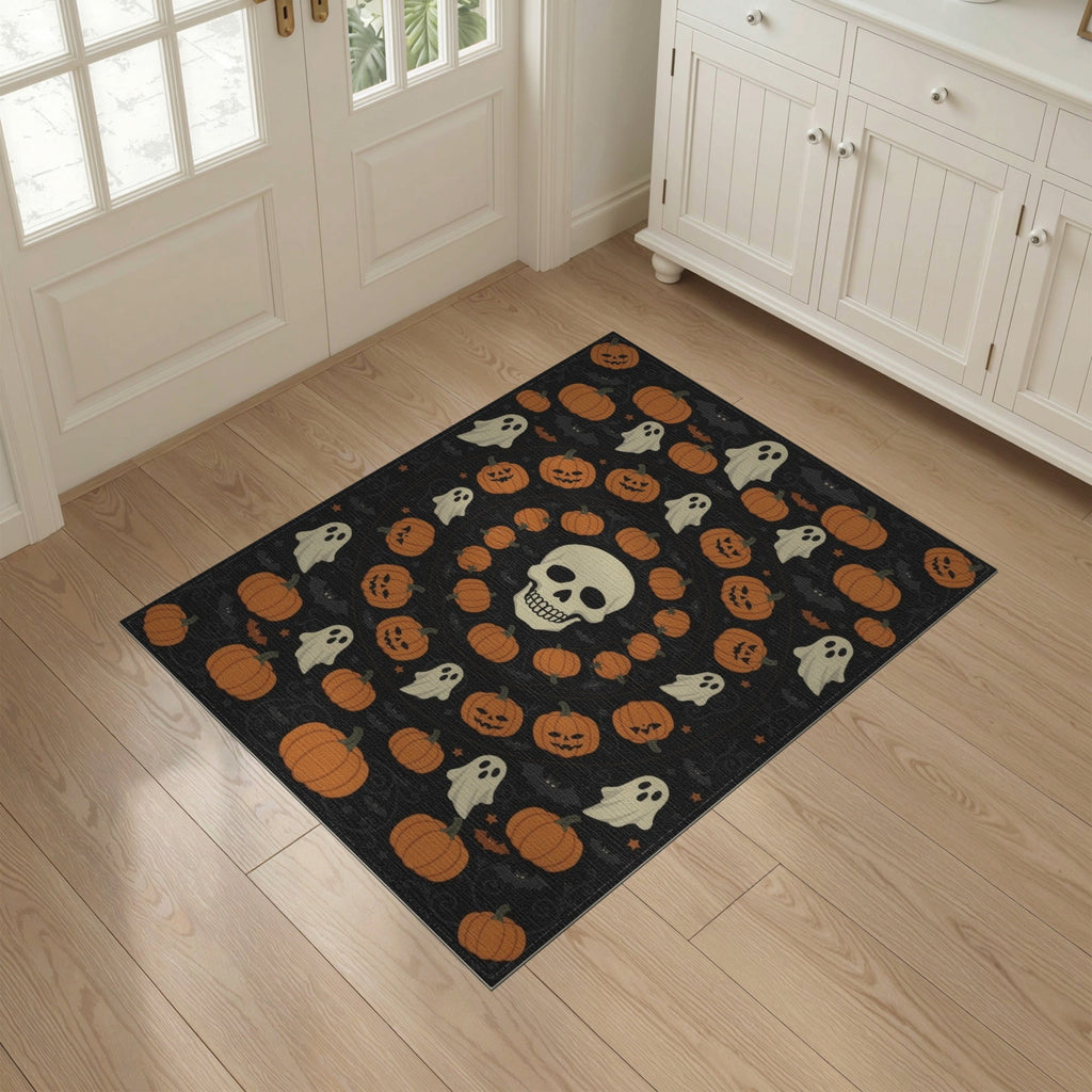 ODIKA 8'x10' Washable Area Rug Halloween Harvest Spirits Grinning Lantern Entrance Doormat Door for Living Room, Under Sectional, Family , Durable, Non-Slip