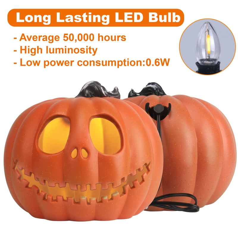 Active Mind Ltd 2-Piece LED Light-Up Halloween Pumpkin Set, Waterproof Indoor and Outdoor Jack-O'-Lantern Decor for Porch Party Haunted Trail