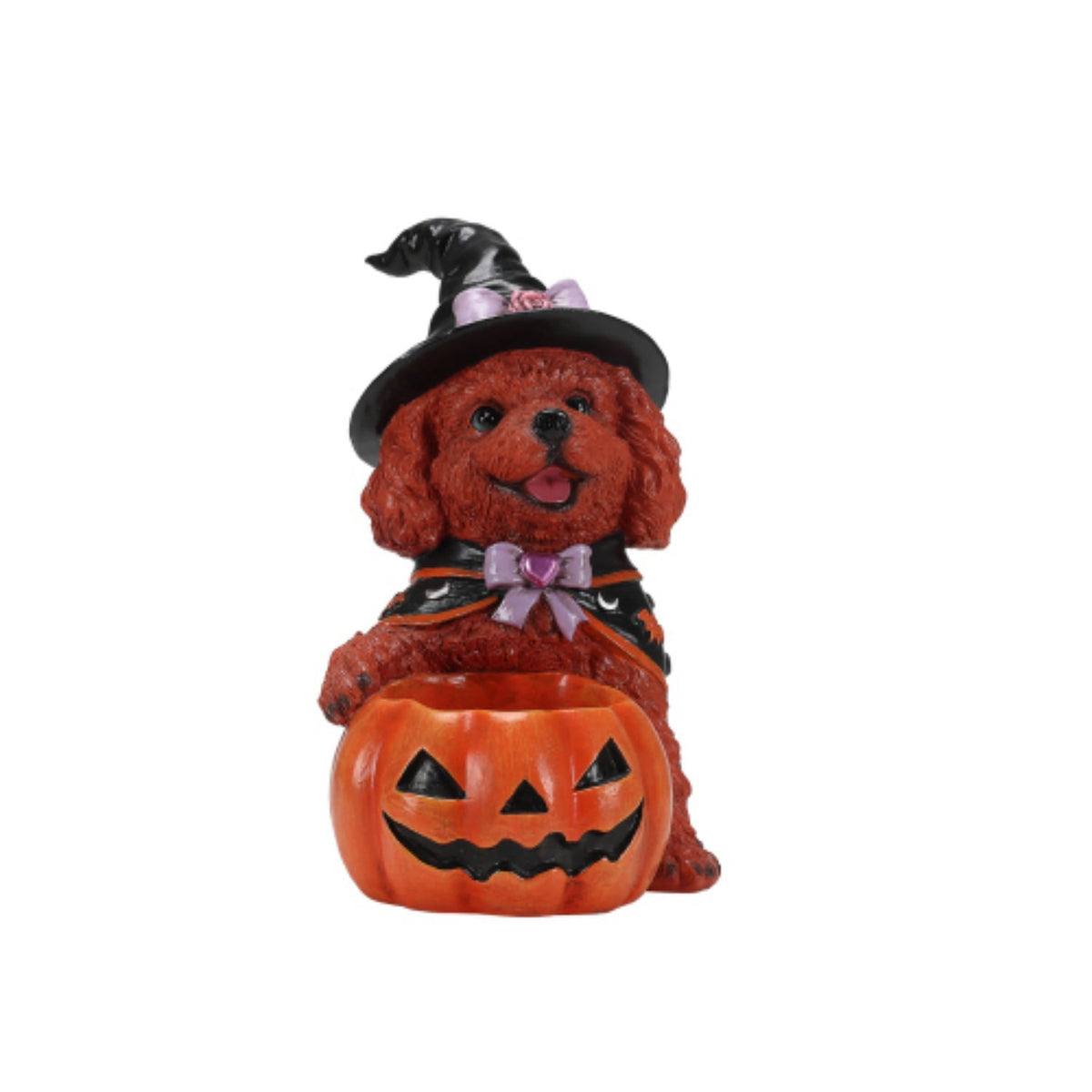 SpookHaven Halloween Jack‑O‑Lantern Pumpkin Mist Sprayer Figurine, LED Light‑Up Fogger with Witch Hat & Skull Decoration, Spooky Ornament for Tabletop Entryway Halloween Party Home Decor